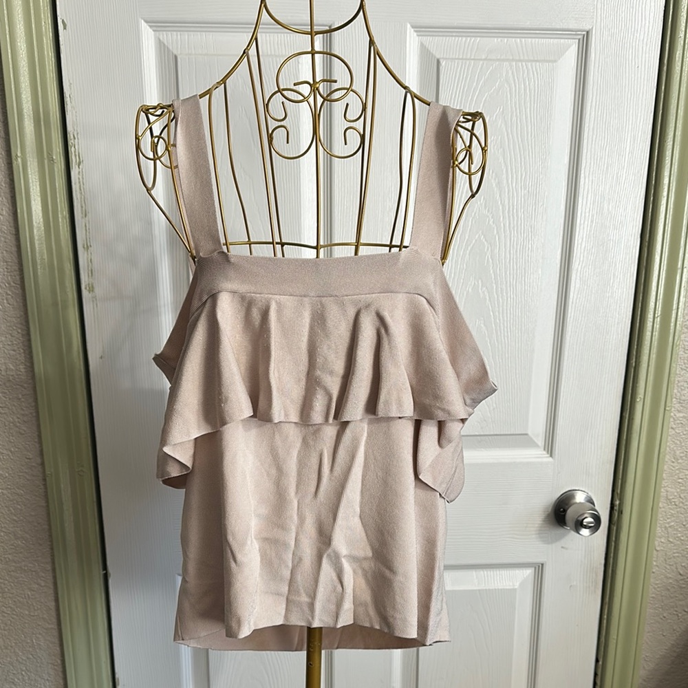 Express Tank Ruffle Cream Layered Top - Picture 2 of 6